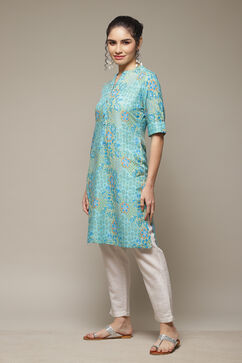 Blue LIVA Straight Kurta image number 3